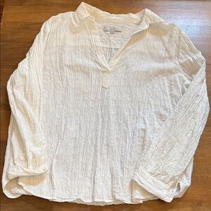 LOFT XL White Textured V-Neck Popover Shirt